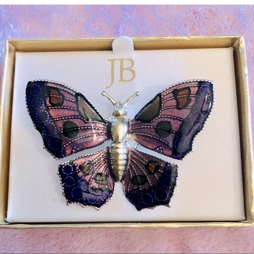 Purple Butterfly Brooch; Goldtoned Metal; Came with bottom JB box (included)